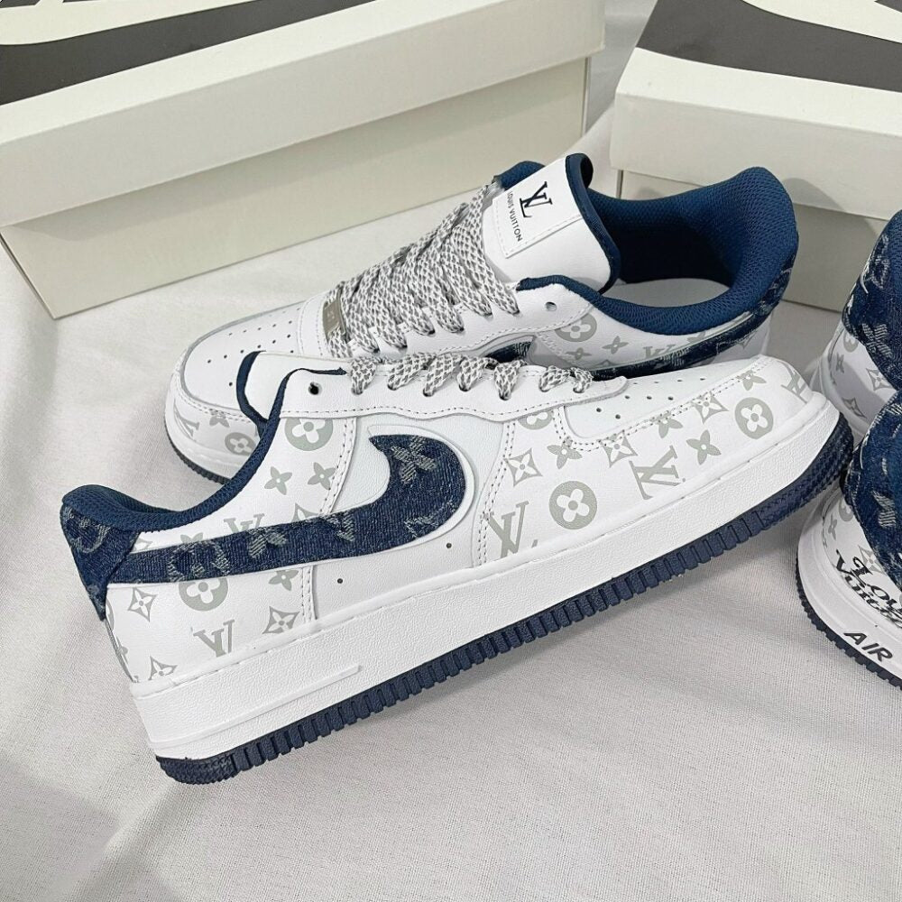 l_V x AF1 White Navy Monogram (Custom)