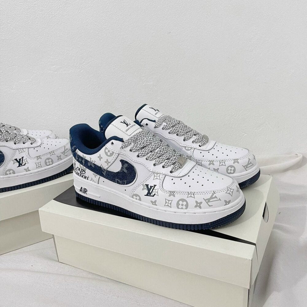l_V x AF1 White Navy Monogram (Custom)