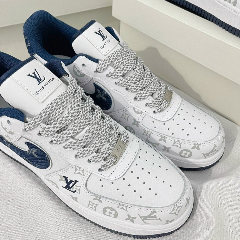 l_V x AF1 White Navy Monogram (Custom)